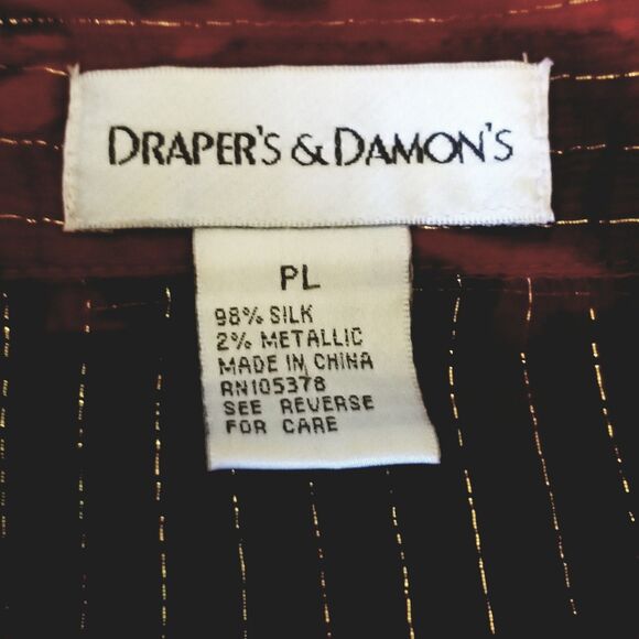 Drapers Damons Top PL Petite Silk Sheer Red Paisley Metallic Striped Whimsigoth - Picture 9 of 11